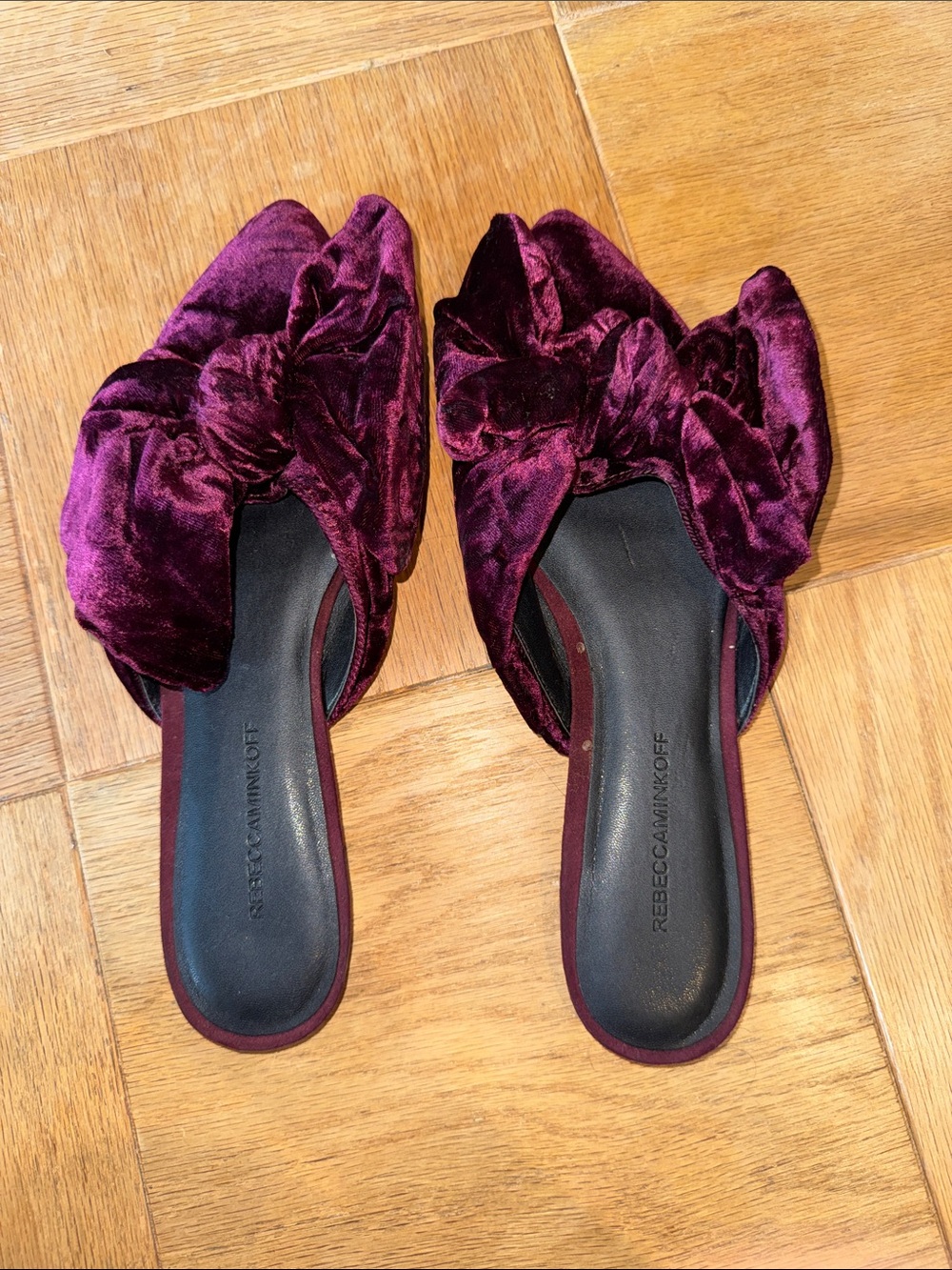 Rebecca Minkoff Wine Velvet Knotted Slide Mules Size 8.5